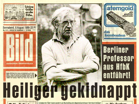 "Heiliger gekidnappt. Berliner Professor aus HFBK entführt", Bild: Auf Basis der Reproduzierten BILD-Ausgabe vom 09.08.1969 © KE Carius | Digitale Bildcollage.